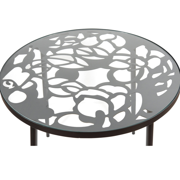 Black LeisureMod Devon Tree Design Glass Top Aluminum Base Indoor Outdoor Bistro Table 